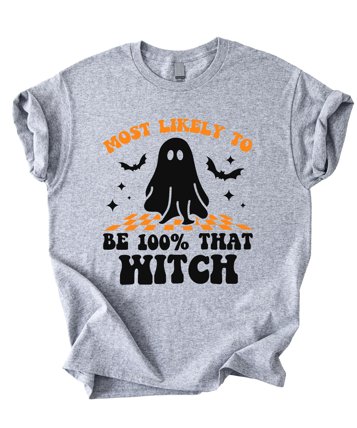 Most Likely to Be 100% that Witch T Shirt, Retro Cartoon Halloween Graphic Tee, Spooky Season Party Shirt Men Women