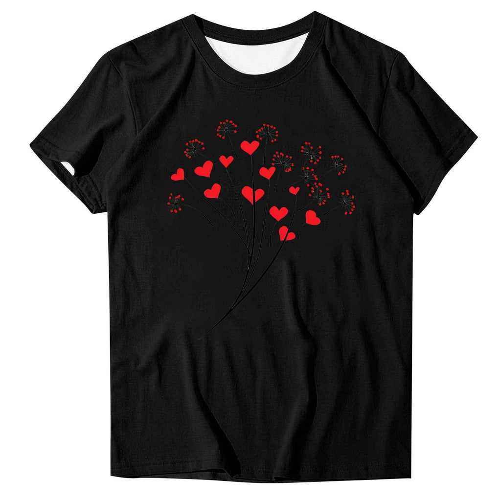 Guluxicc Womens T Shirts Casual Crewneck Short Sleeve Graphic Tops Valentine's Day Tees, Black, XL