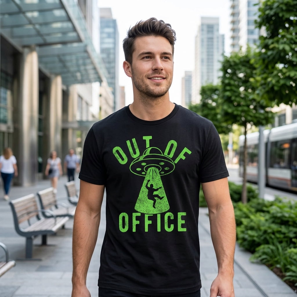Mens Funny T Shirts Out Of Office UFO Sarcastic Alien Graphic Tee for Men Graphic Tees
