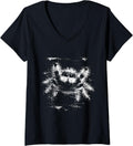 Women's Punk Vintage 90s Jumping Spider Graphic Horror Halloween V-Neck T-Shirt
