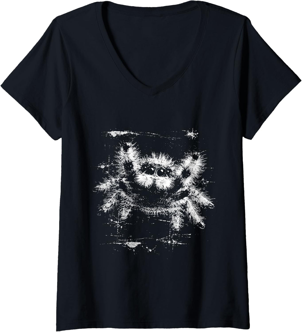 Women's Punk Vintage 90s Jumping Spider Graphic Horror Halloween V-Neck T-Shirt