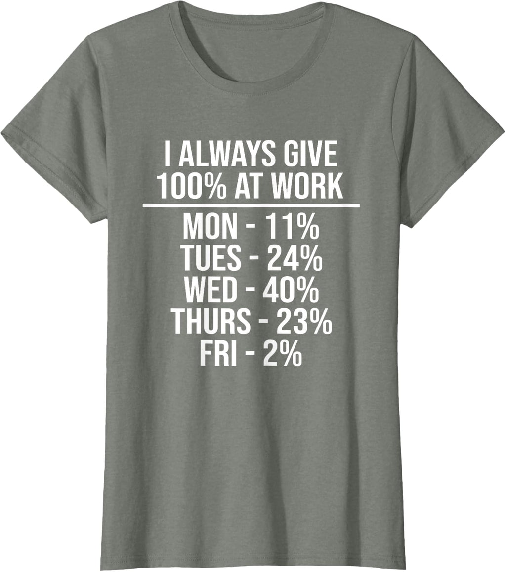 I Always Give 100% at Work Funny Work Quotes Humor Sarcastic T-Shirt