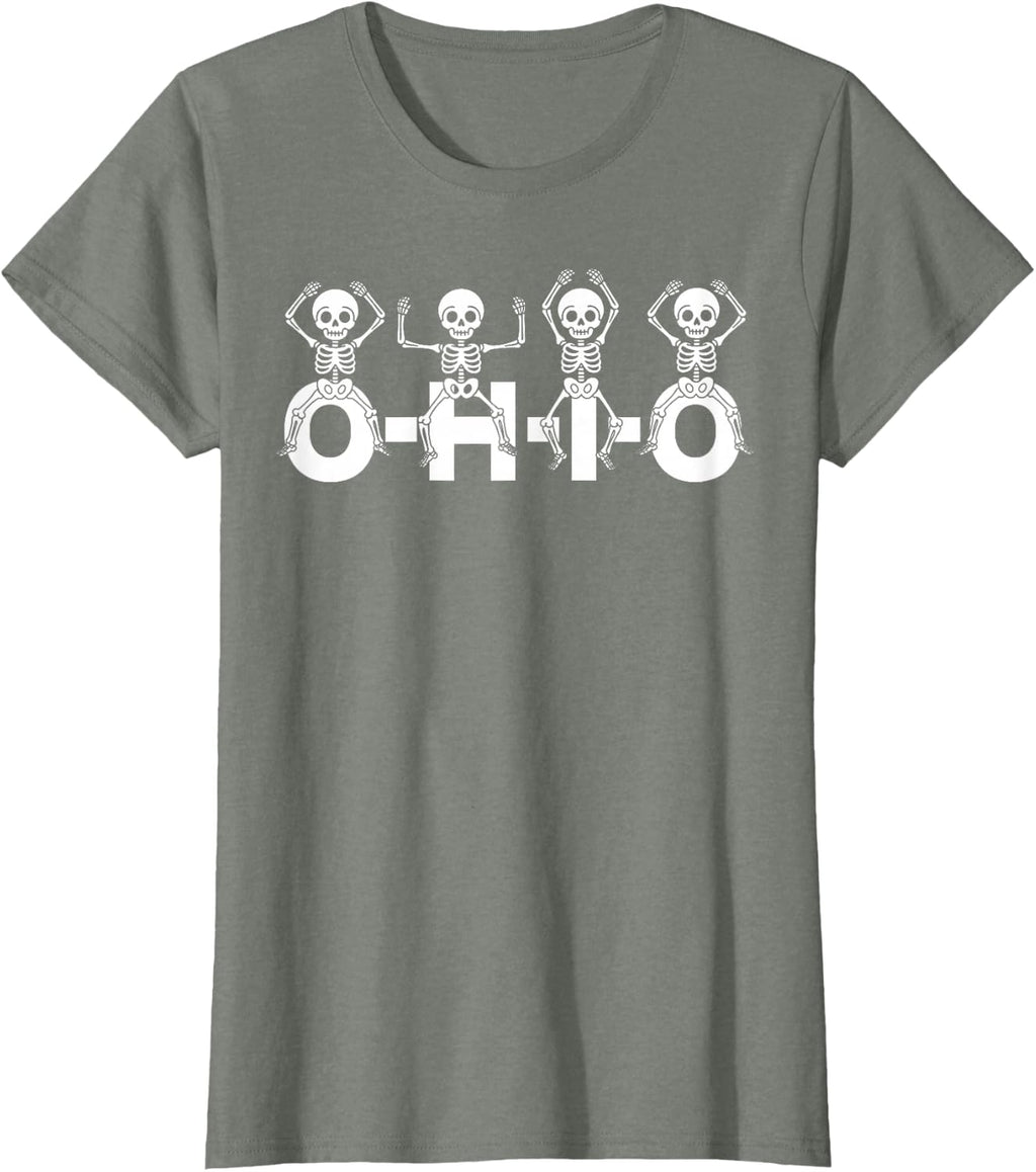 Funny O-H-I-O State Skeleton Ohio Halloween Vintage Vibe Fun T-Shirt