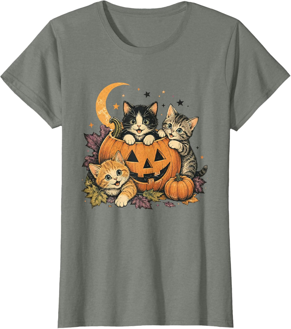 Vintage 90s Retro Kitten Black Cats and Pumpkin Halloween T-Shirt