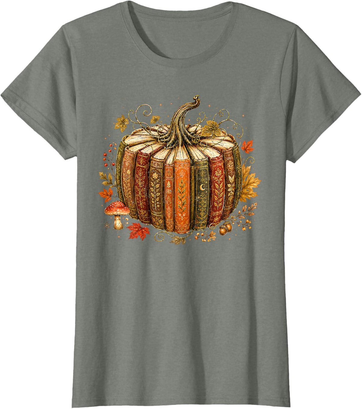 Retro Fall Book Pumpkin Floral Pumpkin Bookish Men Women T-Shirt