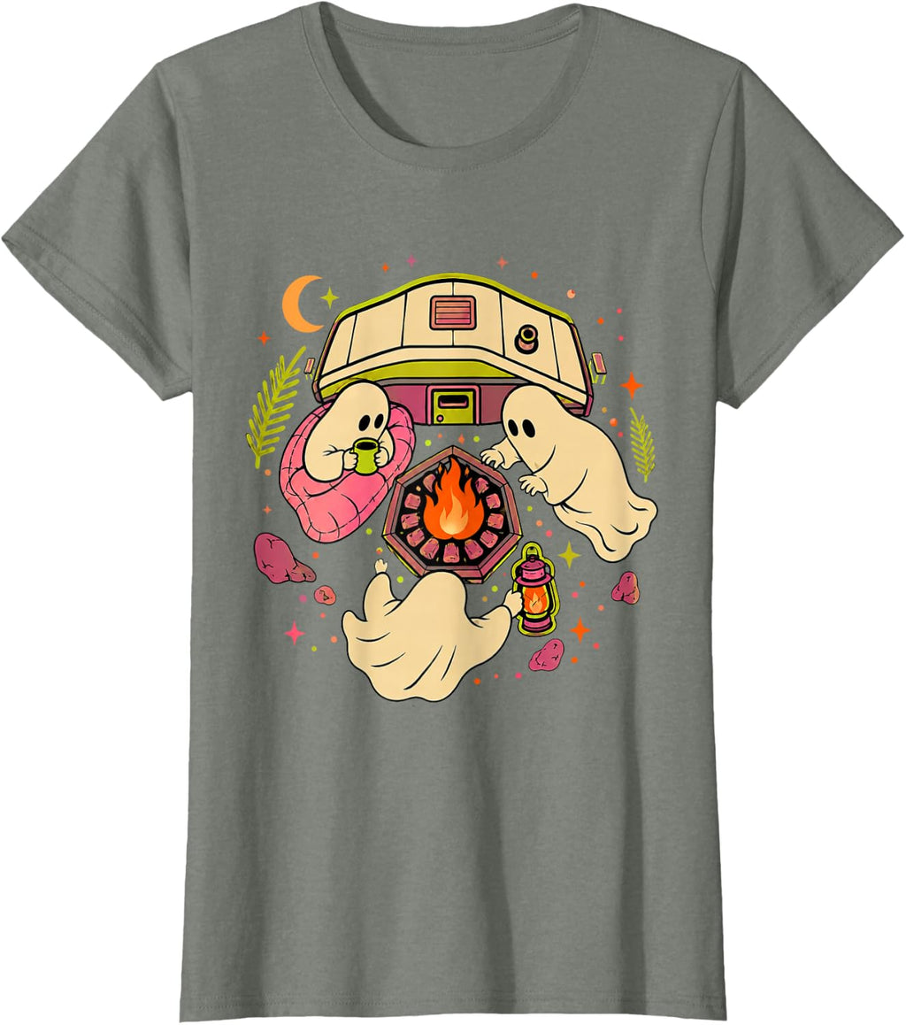 Halloween Camping Ghost Camper Family Vintage Spooky Season T-Shirt