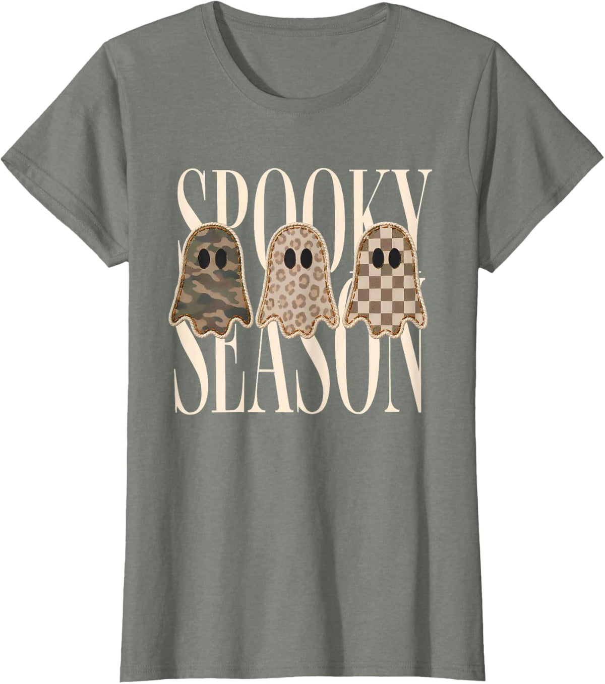 Spooky Season Leopard Camo Checkered Ghost Halloween Fall T-Shirt