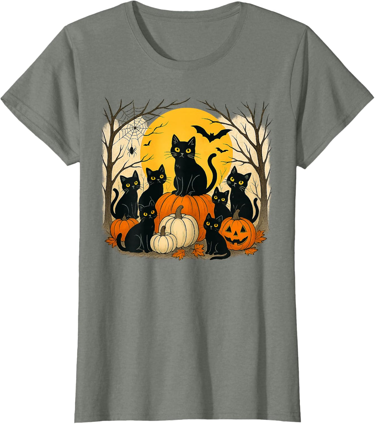 Halloween Black Cats Pumpkins Retro Spooky Night Funny Cat T-Shirt