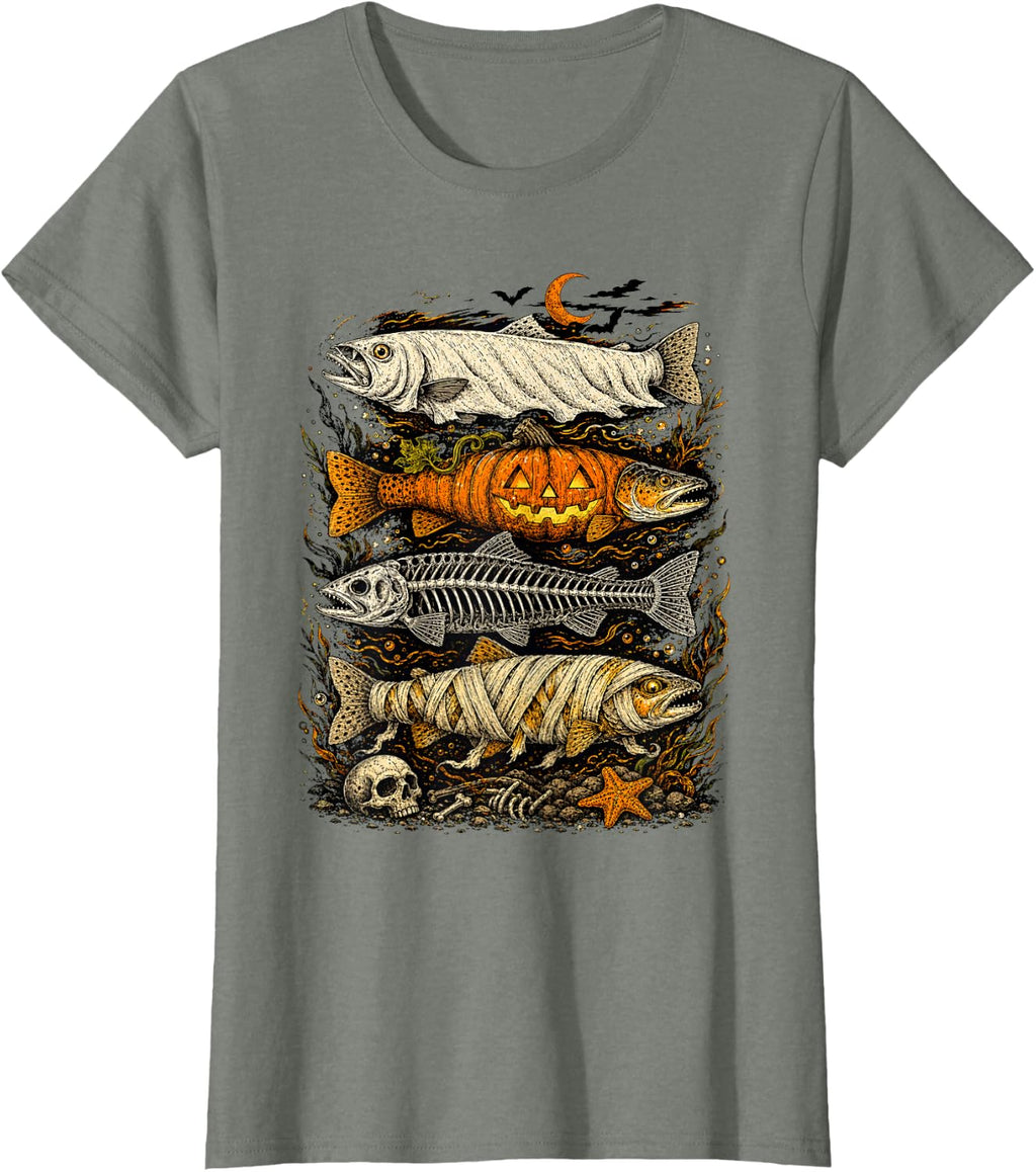 Trout Fish Halloween Fishing Fisherman Spooky Season T-Shirt