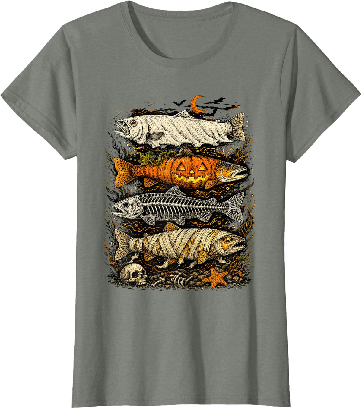 Trout Fish Halloween Fishing Fisherman Spooky Season T-Shirt