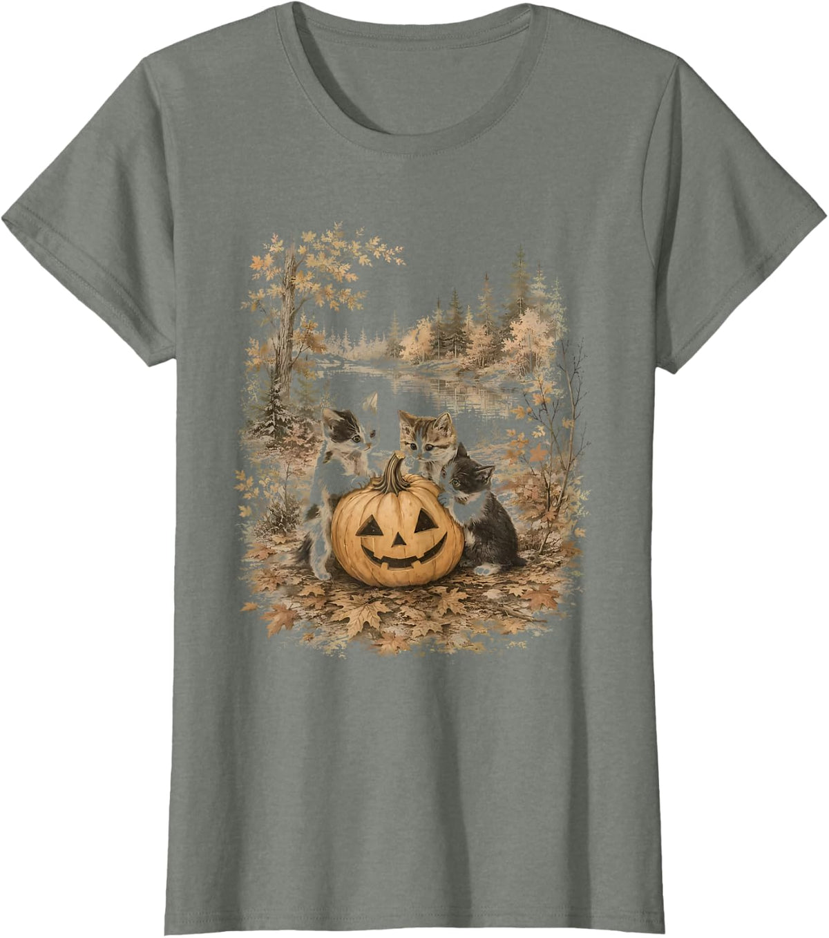 Funny Retro 90s Kitten Black Cats and Pumpkin Halloween T-Shirt