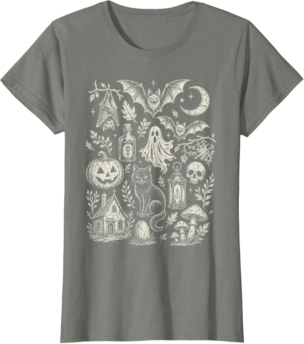 Funny Bats Witchy Vintage 90s Halloween Doodles Graphic T-Shirt