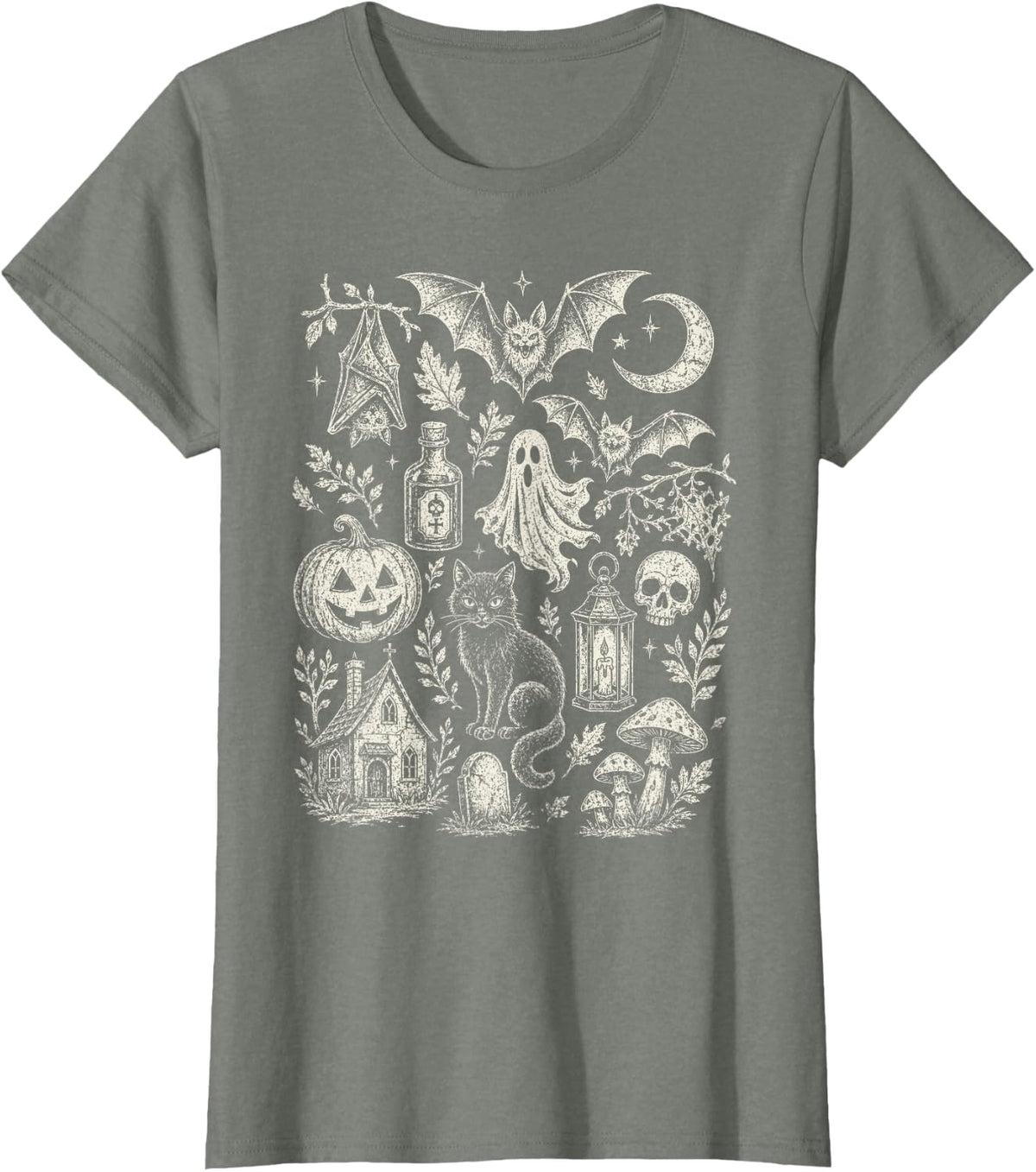Funny Bats Witchy Vintage 90s Halloween Doodles Graphic T-Shirt