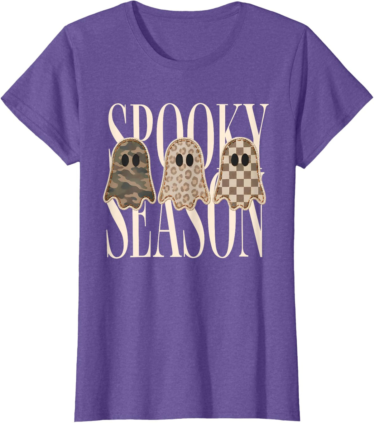 Retro Vintage Spooky Season Leopard Camo Checkered Ghosts T-Shirt