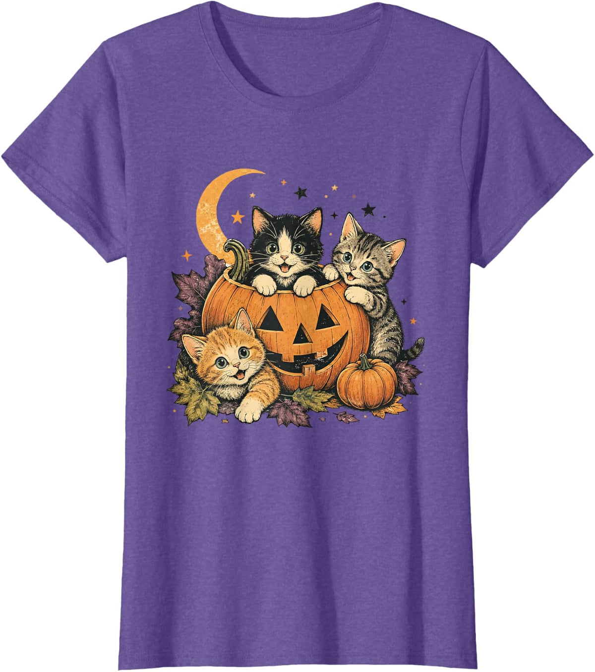 Vintage 90s Retro Kitten Black Cats and Pumpkin Halloween T-Shirt