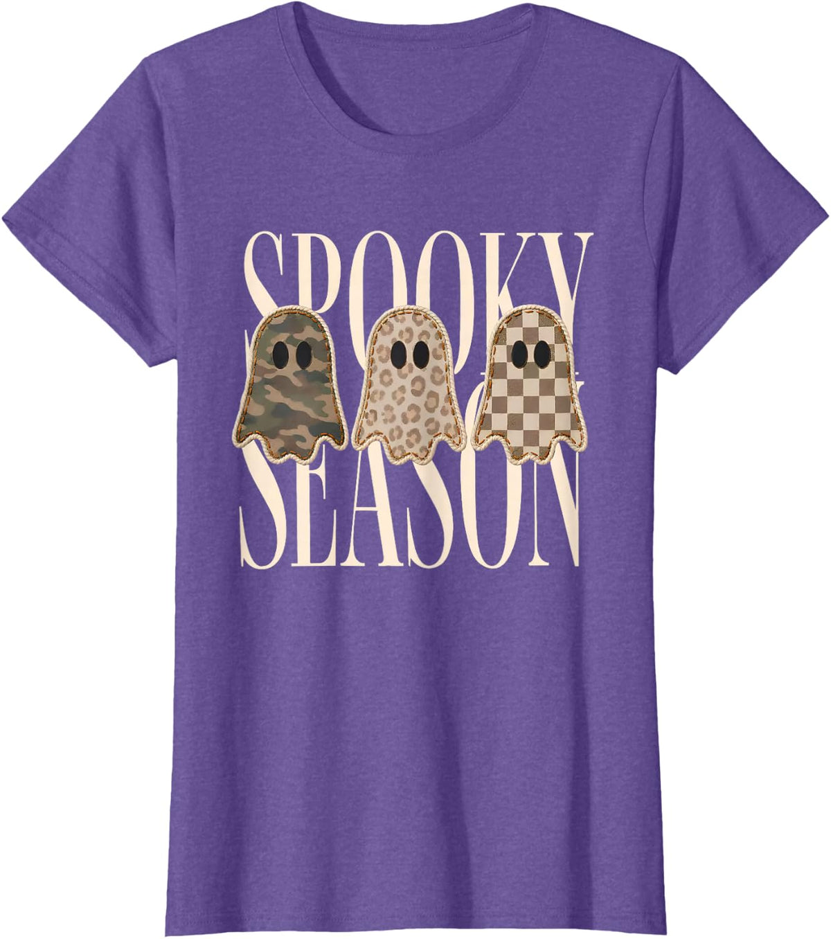 Spooky Season Leopard Camo Checkered Ghost Halloween Fall T-Shirt