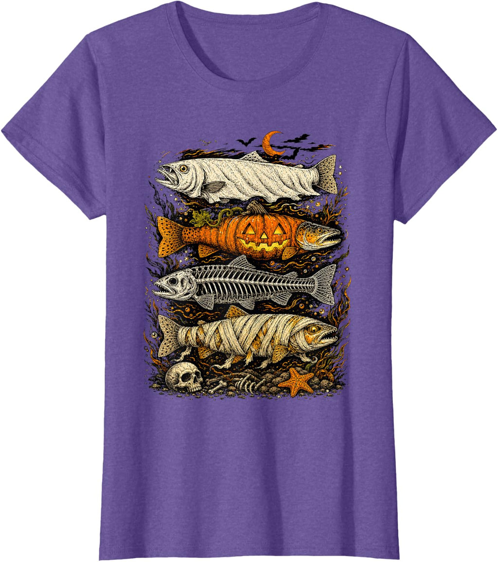 Trout Fish Halloween Fishing Fisherman Spooky Season T-Shirt