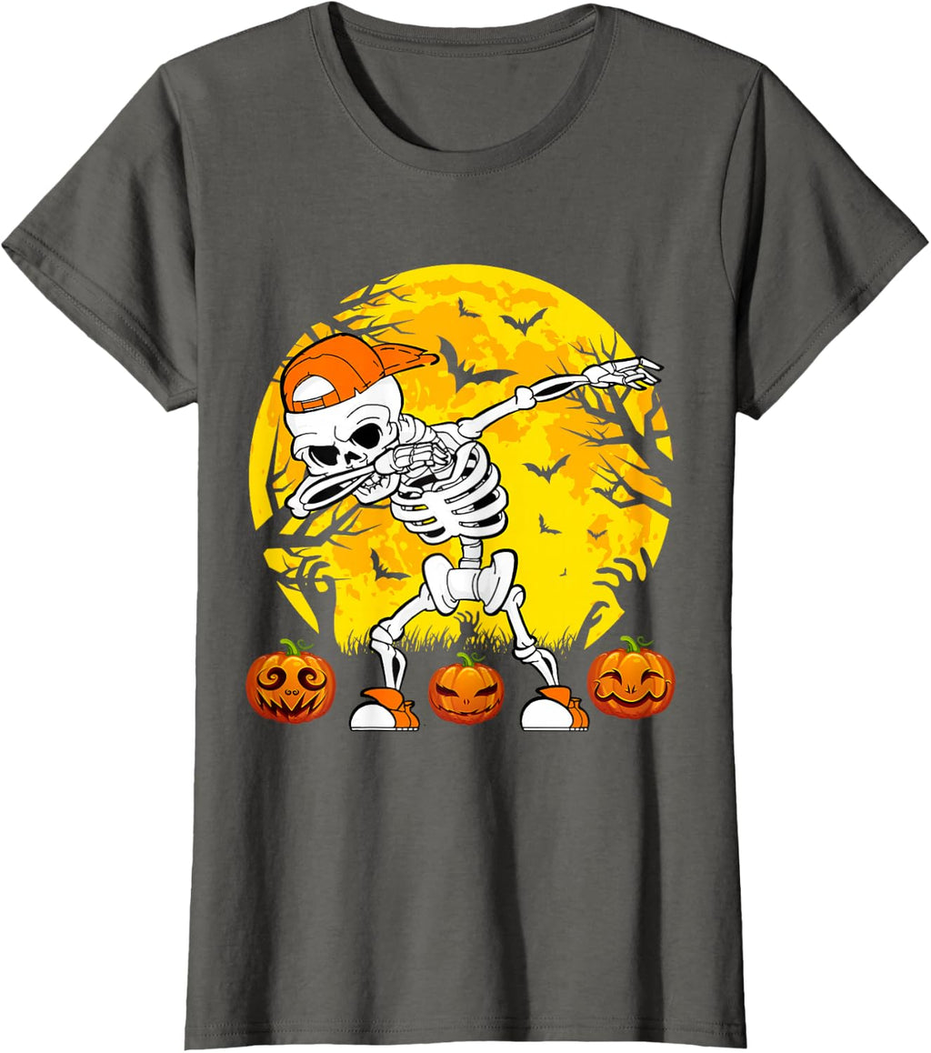 Dabbing Skeleton Halloween Pumpkin Happy Halloween T-Shirt