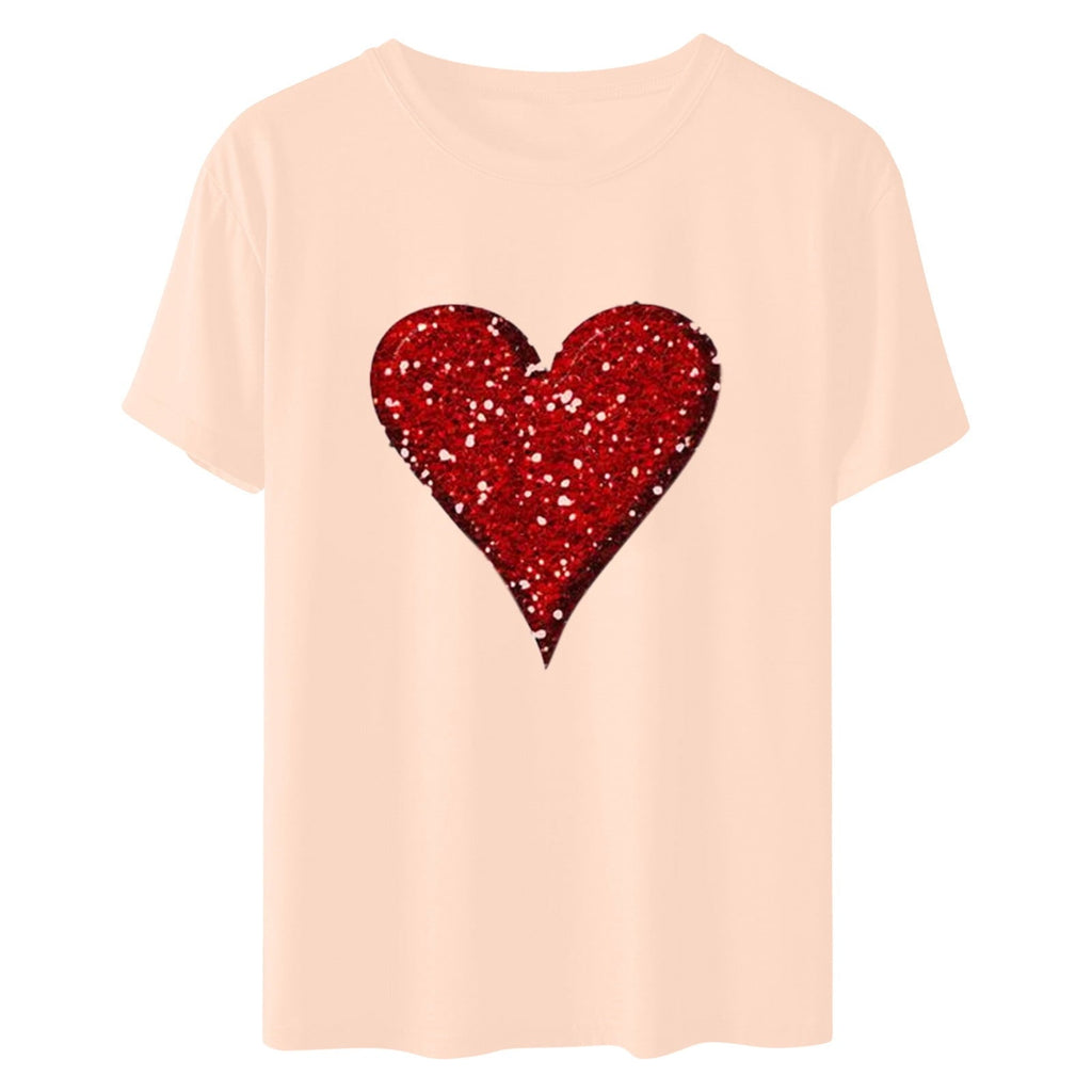 Aofany Womens Plus Size Shirts Women T-Shirt Glittery Heart Graphic Valentine’s Day Short Sleeve Tees Tops