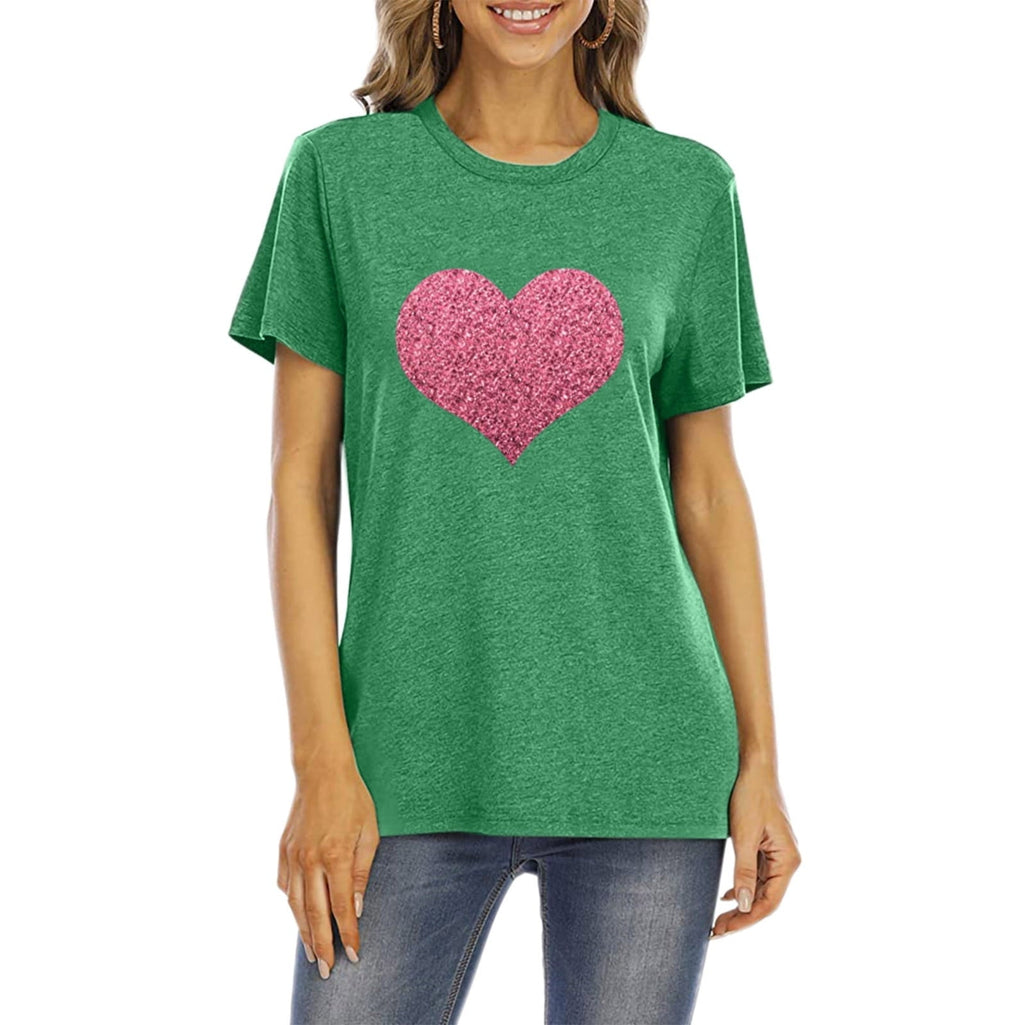 Aofany Womens Plus Size Shirts Women T-Shirt Glittery Heart Graphic Valentine’s Day Short Sleeve Tees Tops