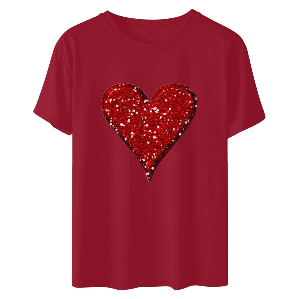 Aofany Womens Plus Size Shirts Women T-Shirt Glittery Heart Graphic Valentine’s Day Short Sleeve Tees Tops