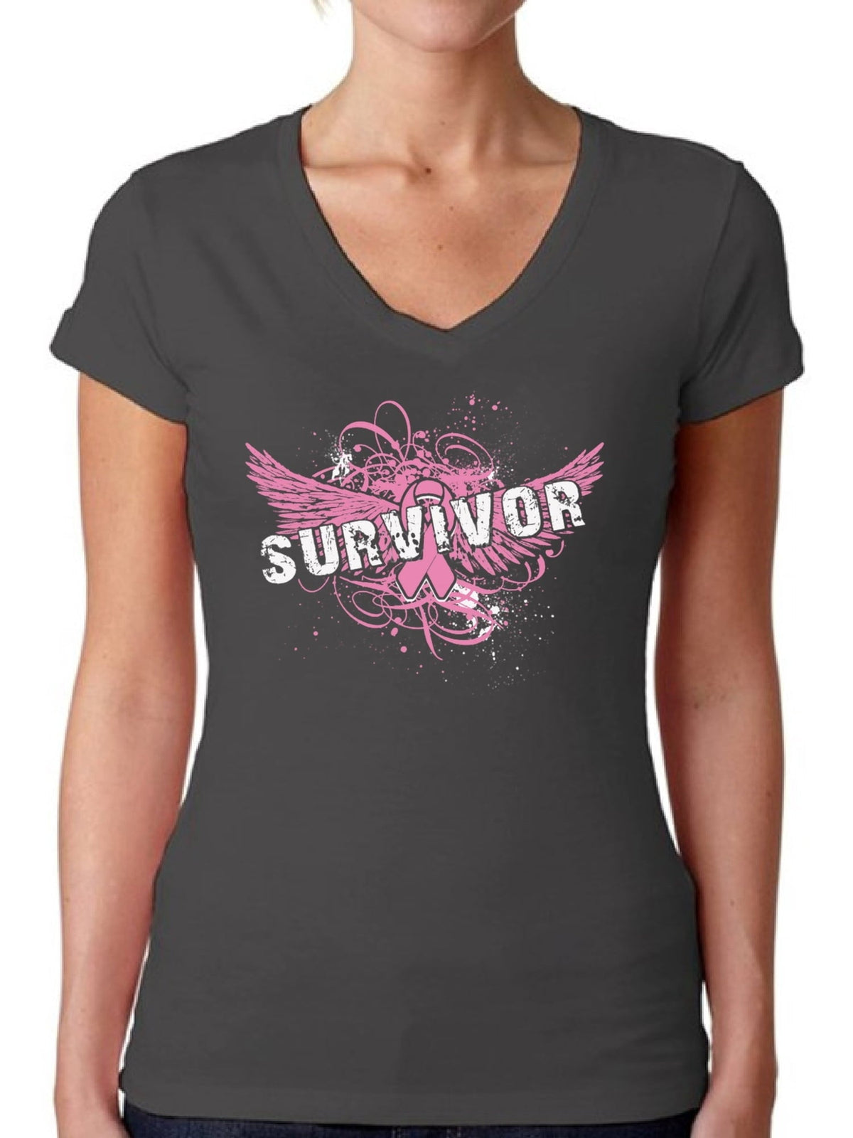 Awkward Styles Women's Survivor V-neck T-shirt Breast Cancer Awareness
