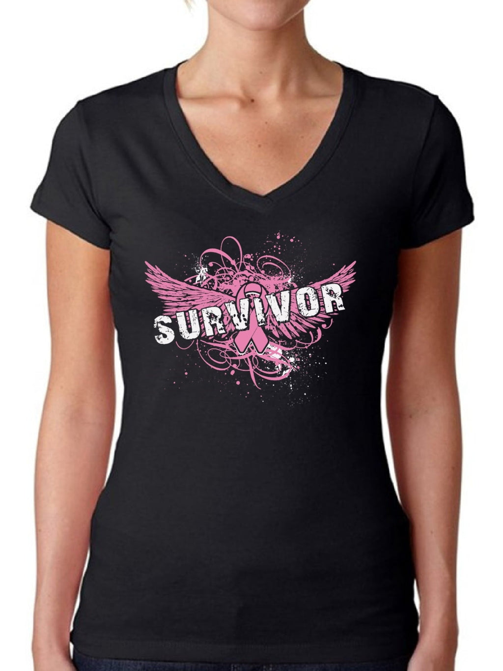 Awkward Styles Women's Survivor V-neck T-shirt Breast Cancer Awareness