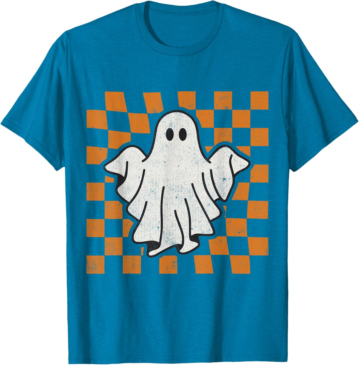 Retro Vintage Checkered Ghost Trendy Funny Halloween T-Shirt