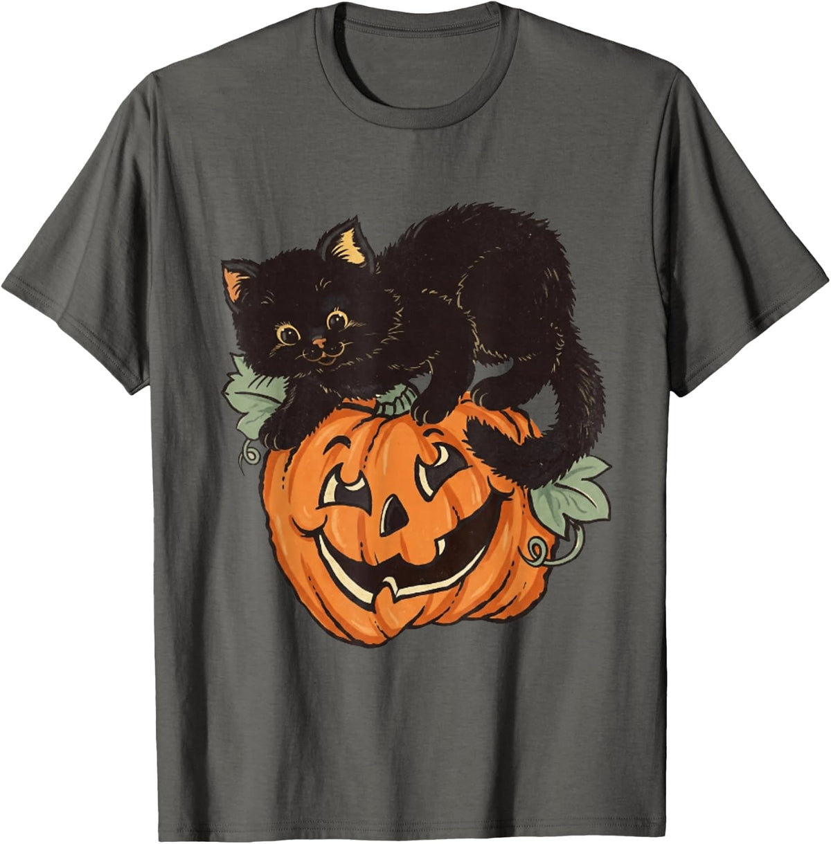 Vintage Black Cat Pumpkin Cute Halloween Autumn Retro Art T-Shirt