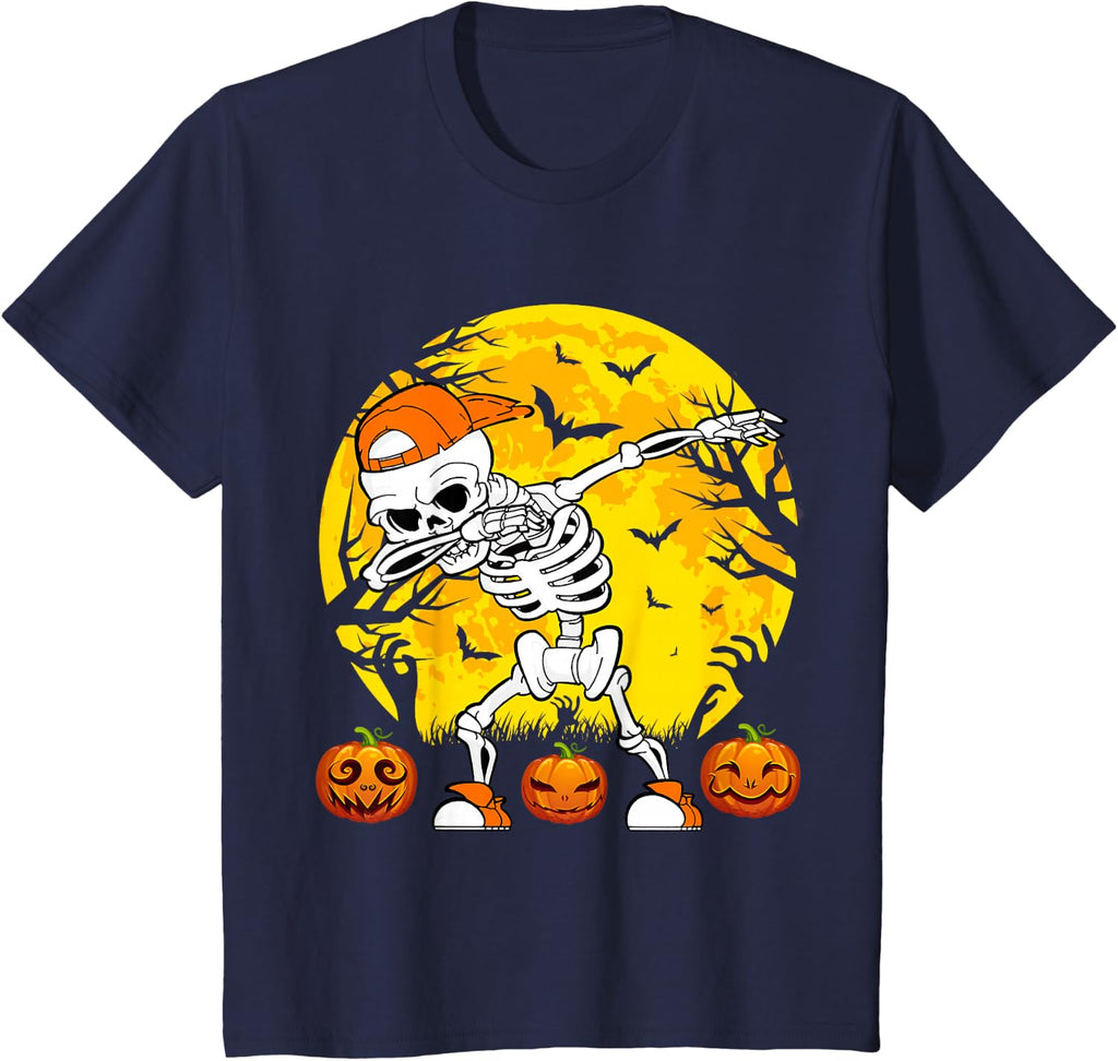 Dabbing Skeleton Halloween Pumpkin Happy Halloween T-Shirt