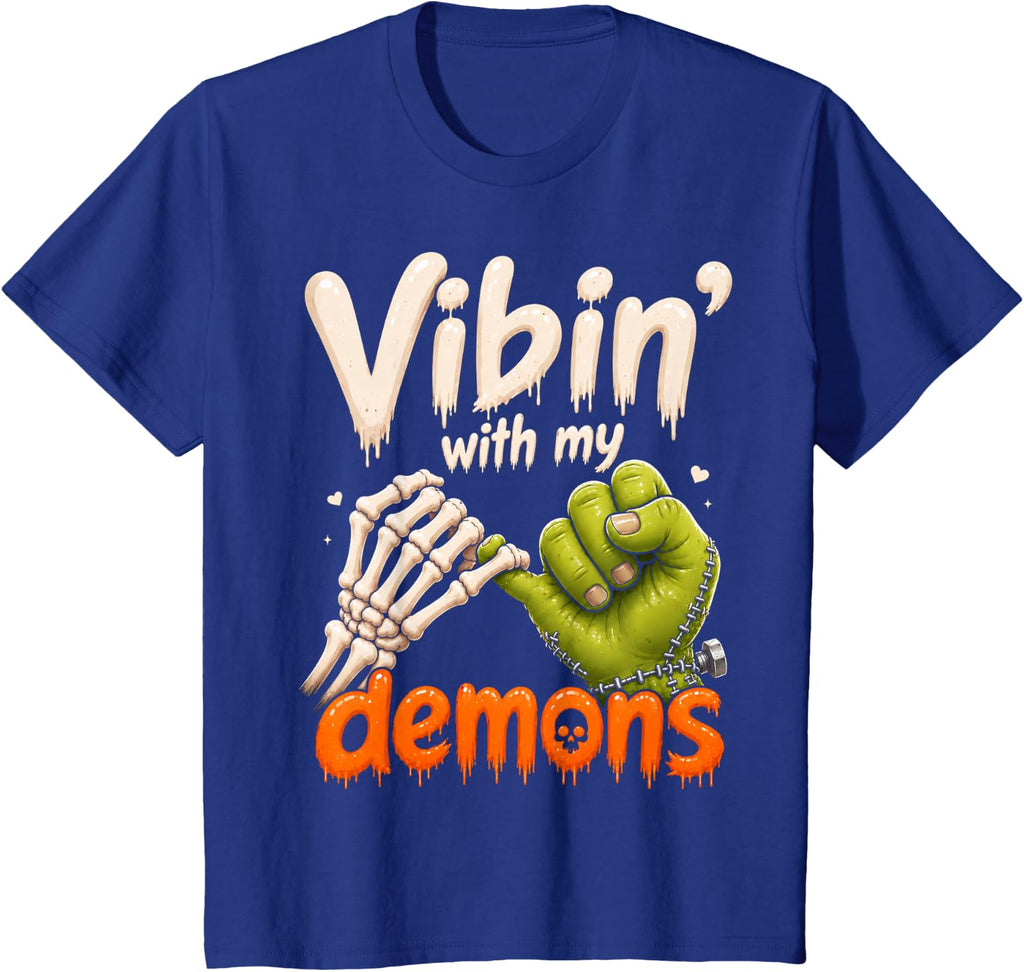 Vibin with My Demons Spooky Season Vintage Skull Halloween T-Shirt