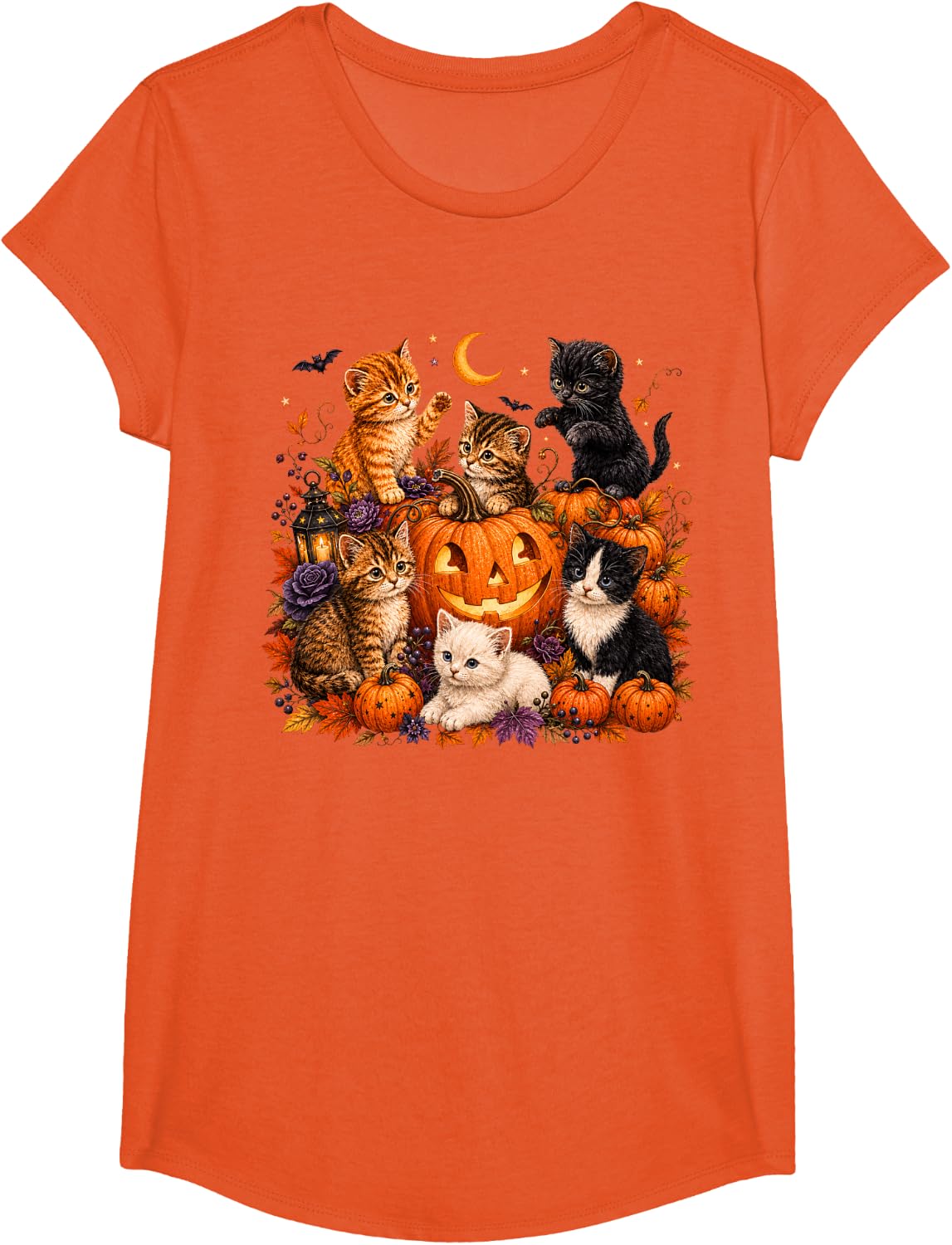 Cute Kittens Pumpkin Halloween Spooky Season Men Women Kids T-Shirt