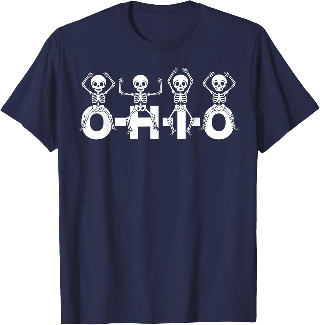 Funny O-H-I-O State Skeleton Ohio Halloween Vintage Vibe Fun T-Shirt