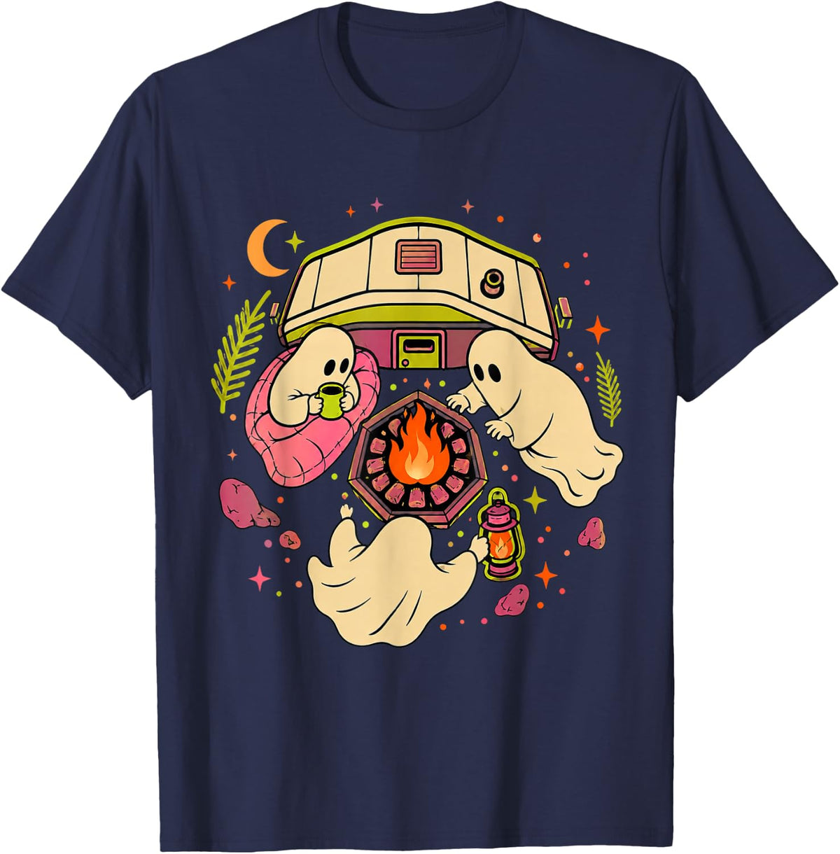 Halloween Camping Ghost Camper Family Vintage Spooky Season T-Shirt