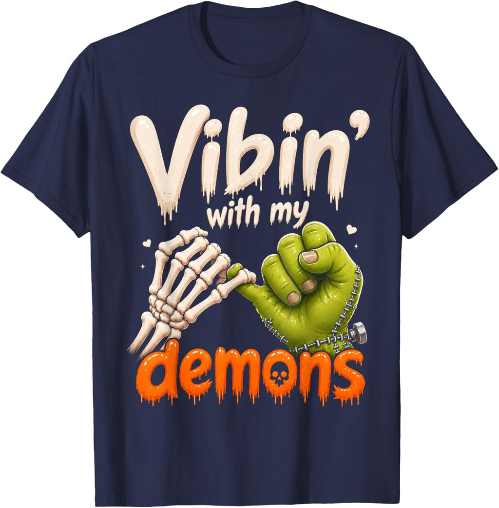 Vibin with My Demons Spooky Season Vintage Skull Halloween T-Shirt