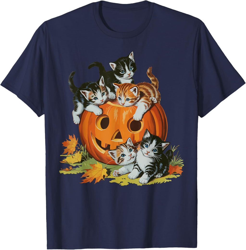 Vintage 90s Cat Pumpkin Halloween Retro Women Spooky Season T-Shirt