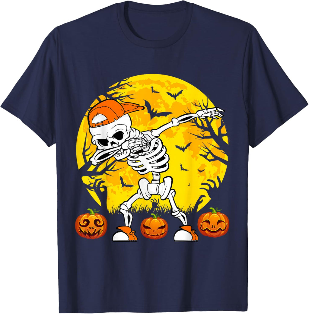 Dabbing Skeleton Halloween Pumpkin Happy Halloween T-Shirt