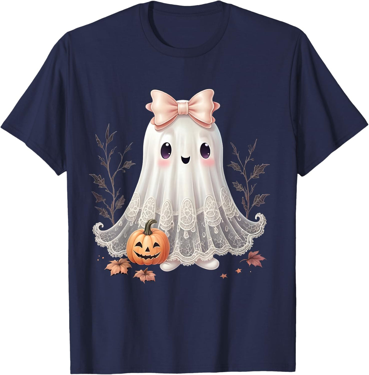 Lace Ghost Halloween Coquette Bow Vintage Women Girls T-Shirt