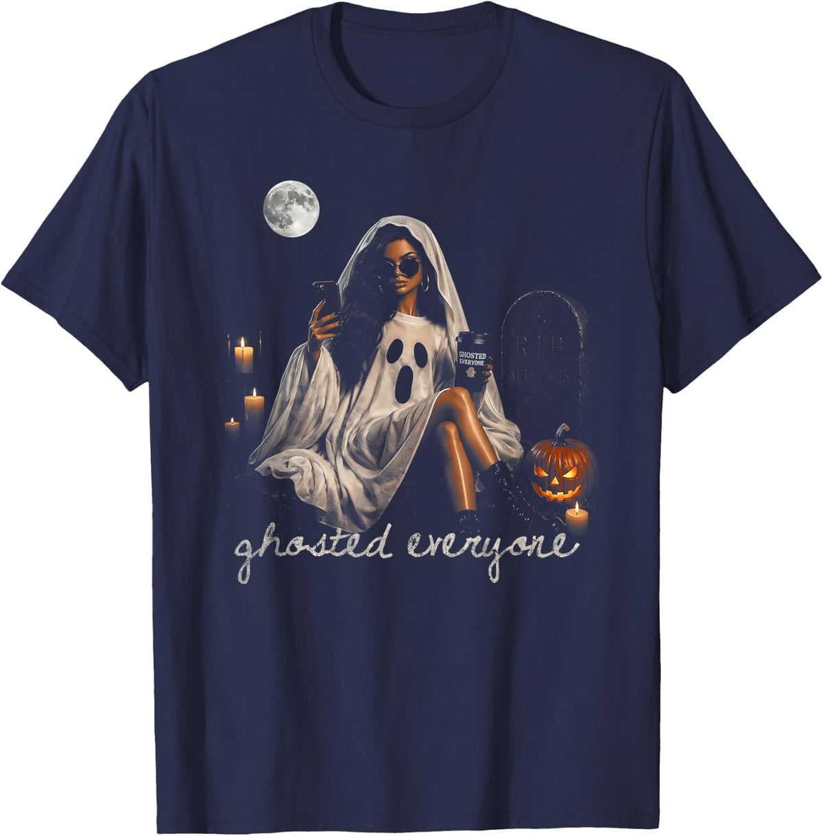 Retro Ghosted Everyone Girly Vintage Halloween Spooky Season T-Shirt