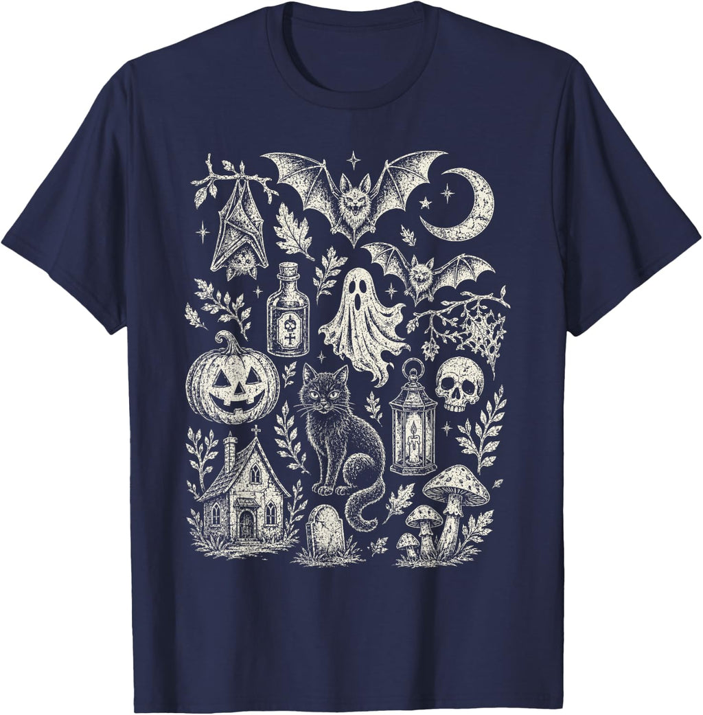 Funny Bats Witchy Vintage 90s Halloween Doodles Graphic T-Shirt