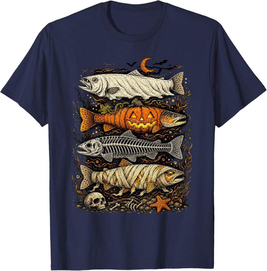 Trout Fish Halloween Fishing Fisherman Spooky Season T-Shirt