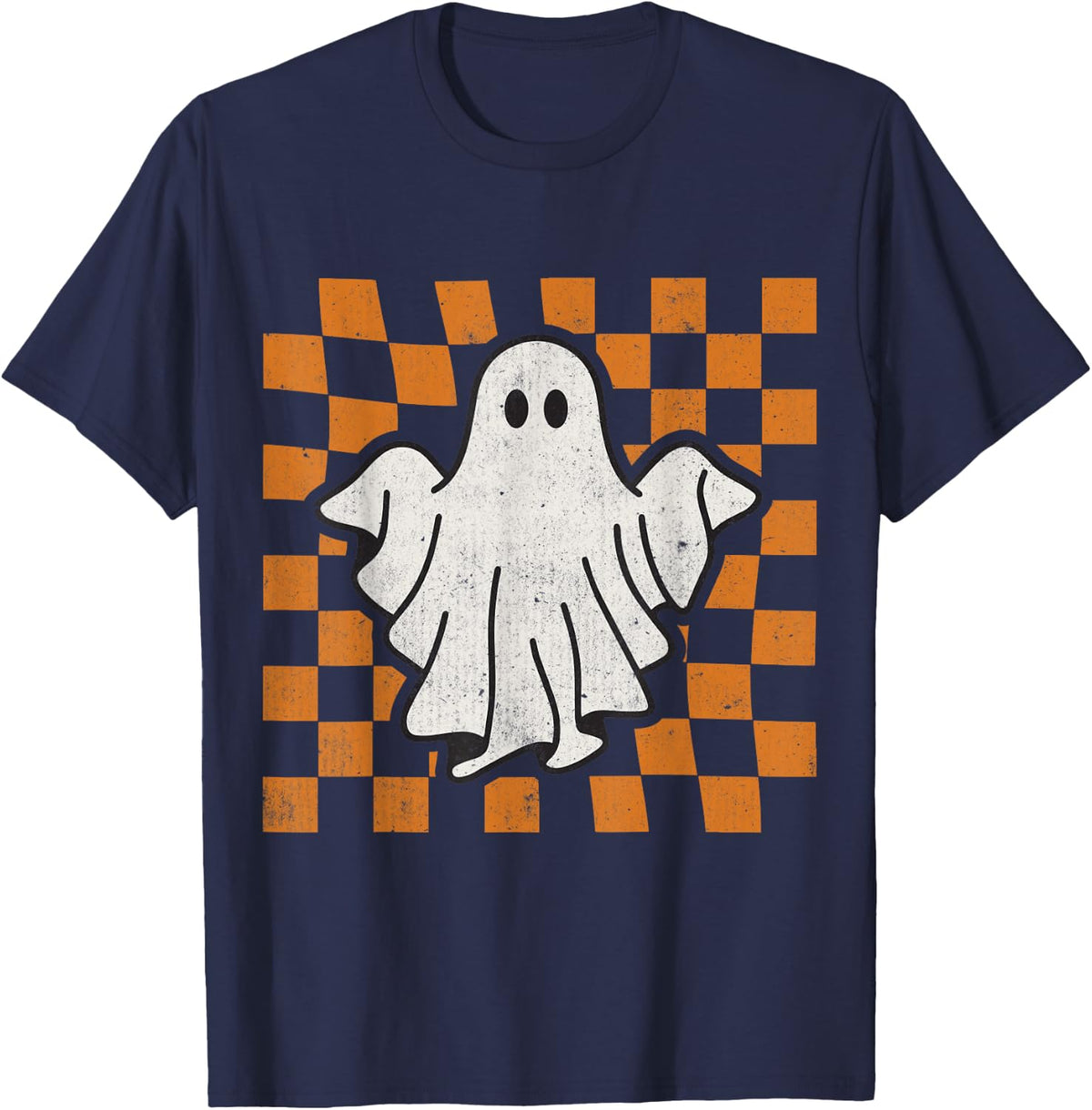 Retro Vintage Checkered Ghost Trendy Funny Halloween T-Shirt