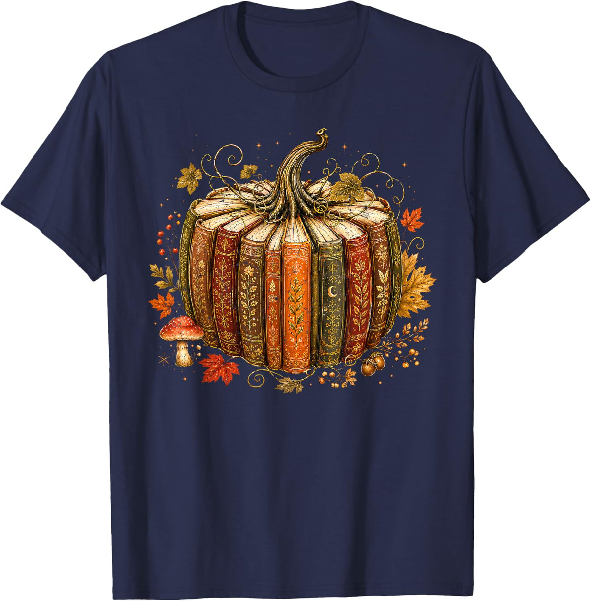 Retro Fall Book Pumpkin Floral Pumpkin Bookish Men Women T-Shirt