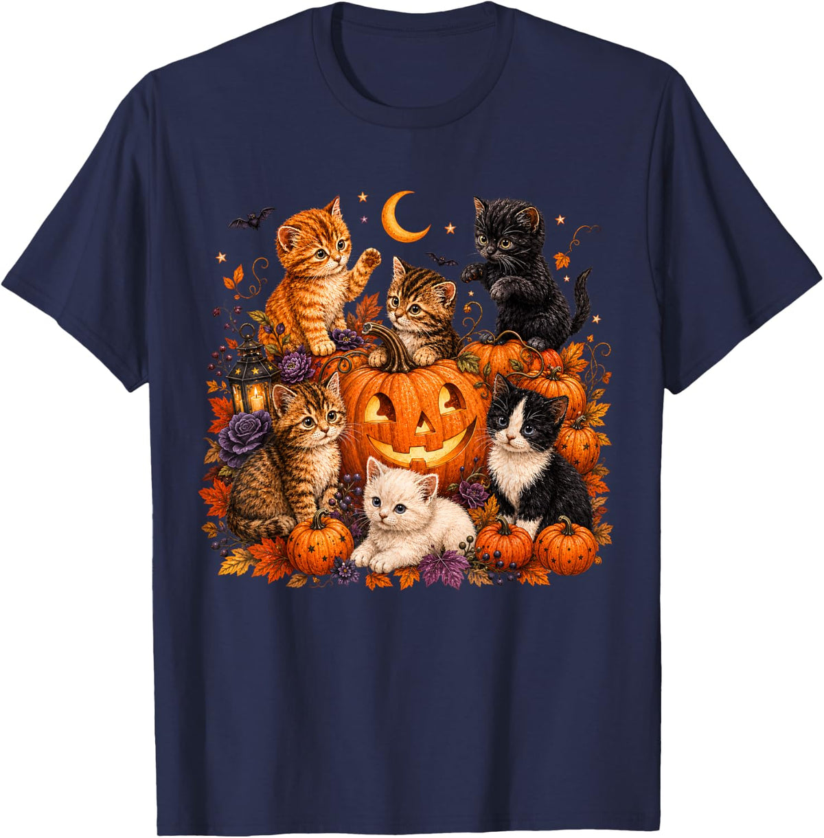 Cute Kittens Pumpkin Halloween Spooky Season Men Women Kids T-Shirt