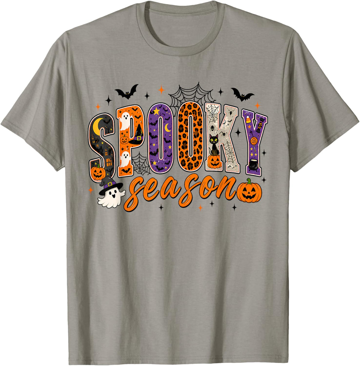 Spooky Season Retro Checkered Leopard Halloween Men Women T-Shirt