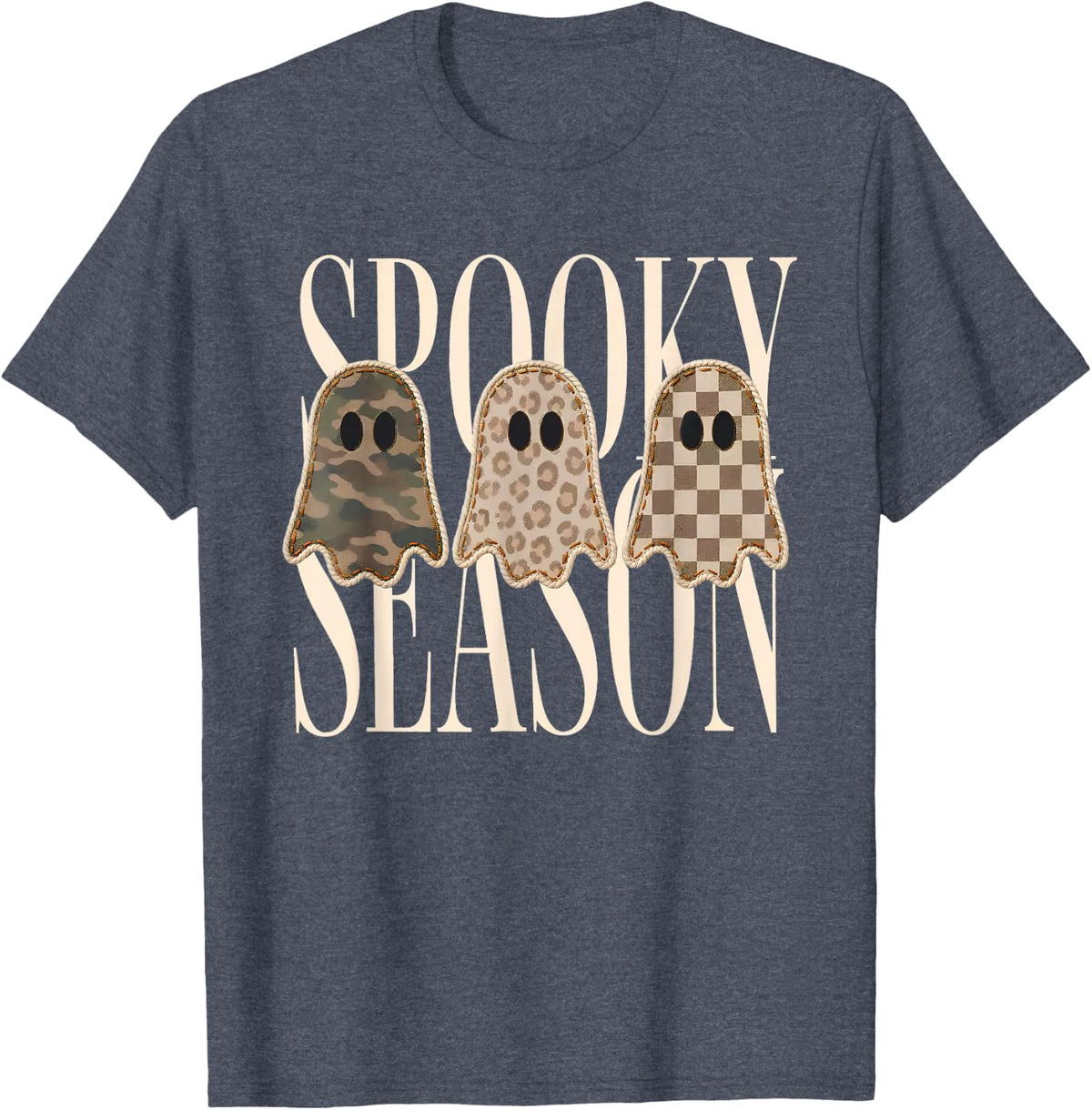 Spooky Season Leopard Camo Checkered Ghost Halloween Fall T-Shirt