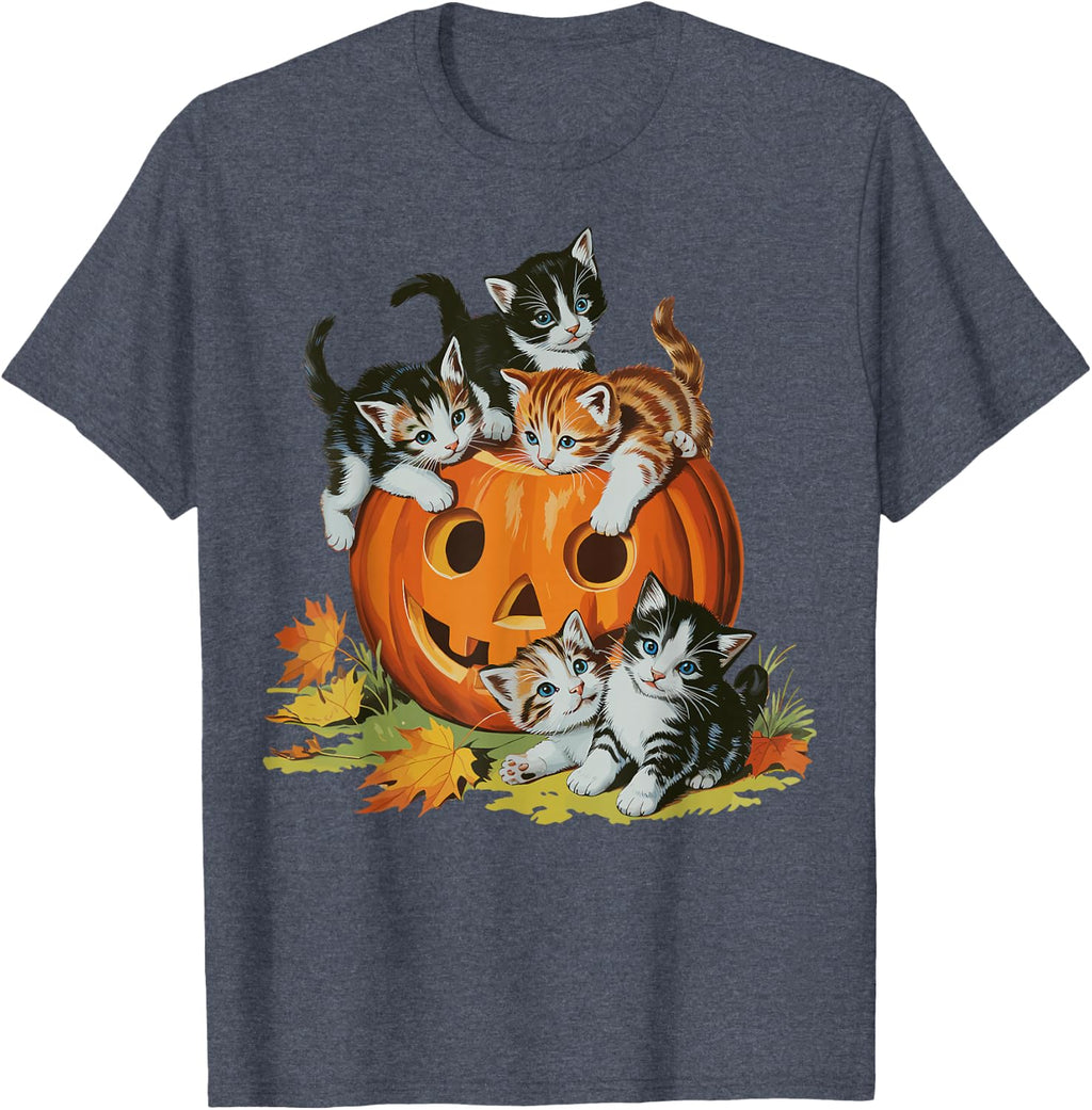 Vintage 90s Cat Pumpkin Halloween Retro Women Spooky Season T-Shirt