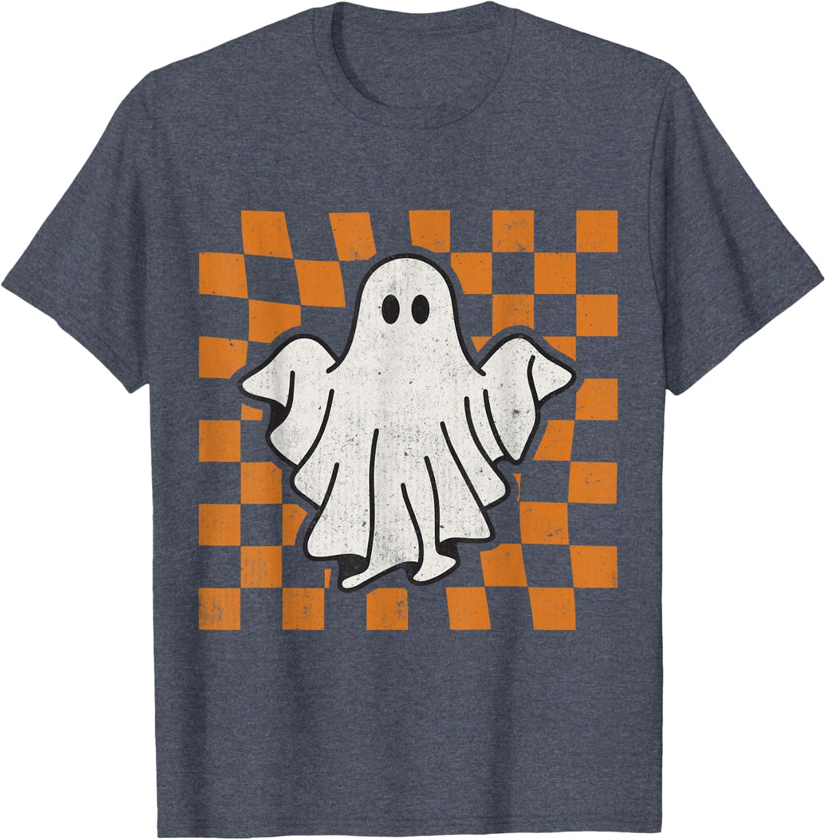 Retro Vintage Checkered Ghost Trendy Funny Halloween T-Shirt