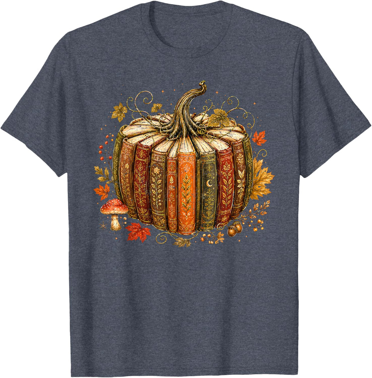 Retro Fall Book Pumpkin Floral Pumpkin Bookish Men Women T-Shirt