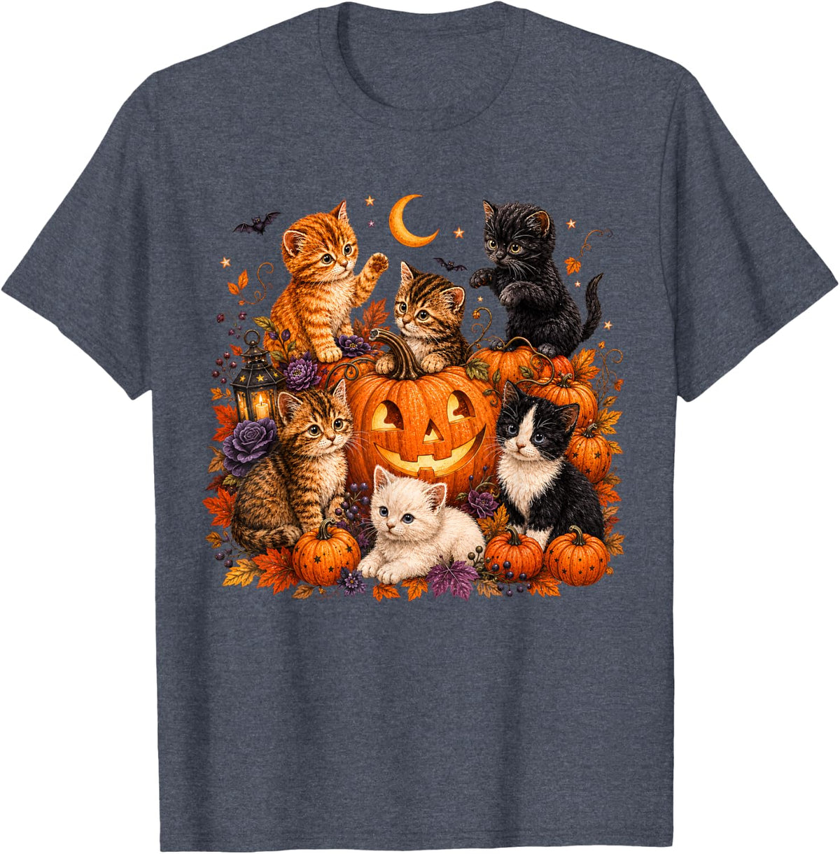 Cute Kittens Pumpkin Halloween Spooky Season Men Women Kids T-Shirt